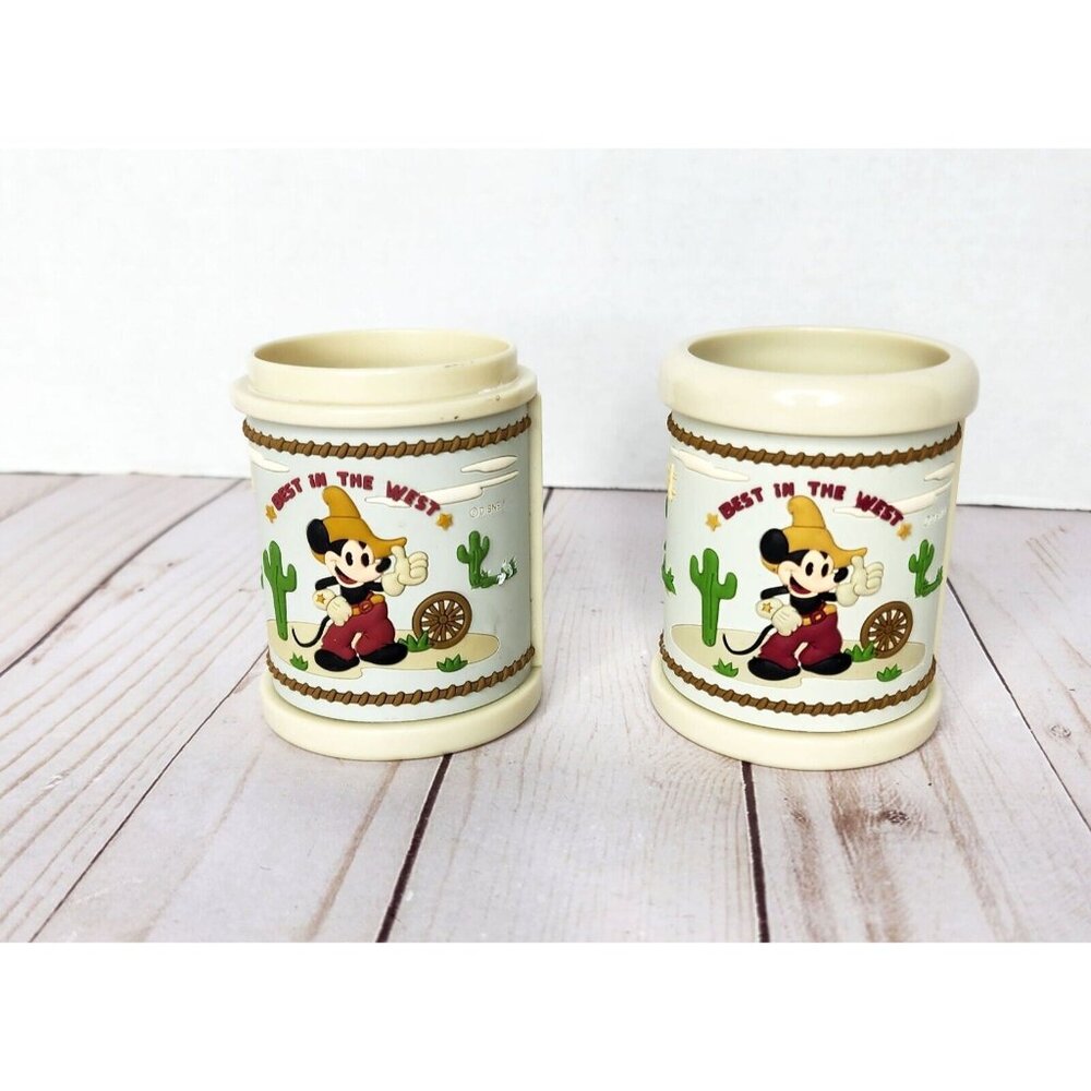 Vintage Disney Mickey Mouse Lil Buckaroo Plastic Cup Collectible **Set Of 2